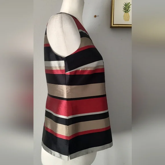 Talbots Top Shauntug Silk Shell  Stripes Zipper On  Side Sleeveless Casual 4P - Picture 3 of 6